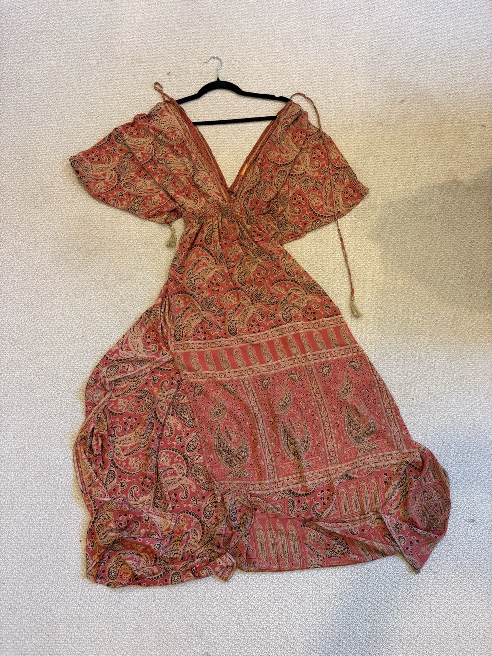 Boho Paisley V-Neck Maxi Dress in Rust Paisley